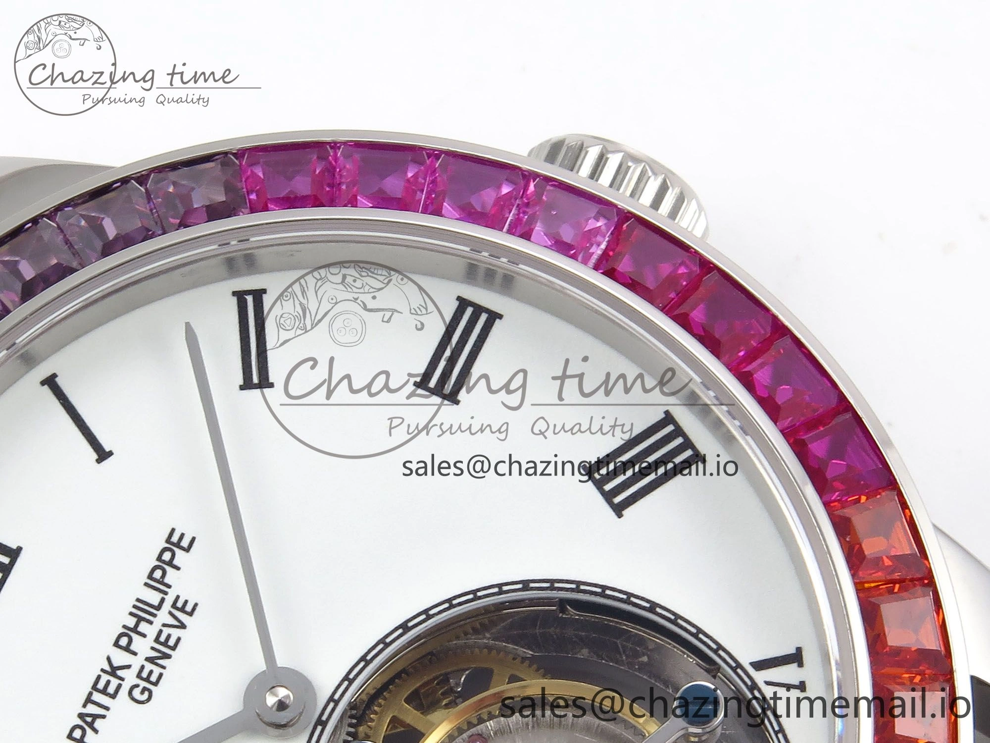 PP Tourbillon SS Rainbow Bezel RMSF Edition White Dial on Black Leather Strap