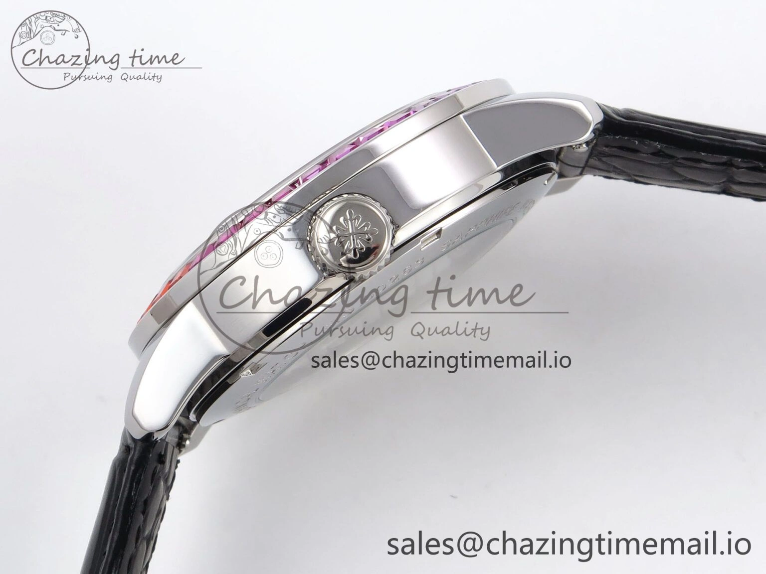PP Tourbillon SS Rainbow Bezel RMSF Edition White Dial on Black Leather Strap