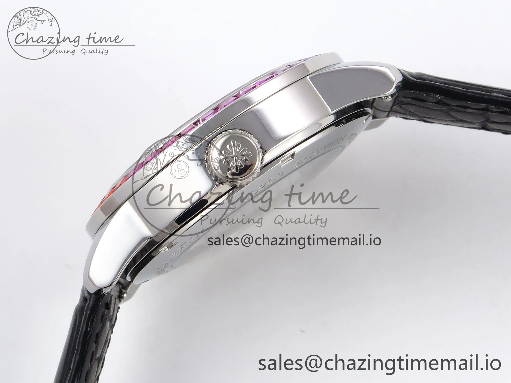 PP Tourbillon SS Rainbow Bezel RMSF Edition White Dial on Black Leather Strap