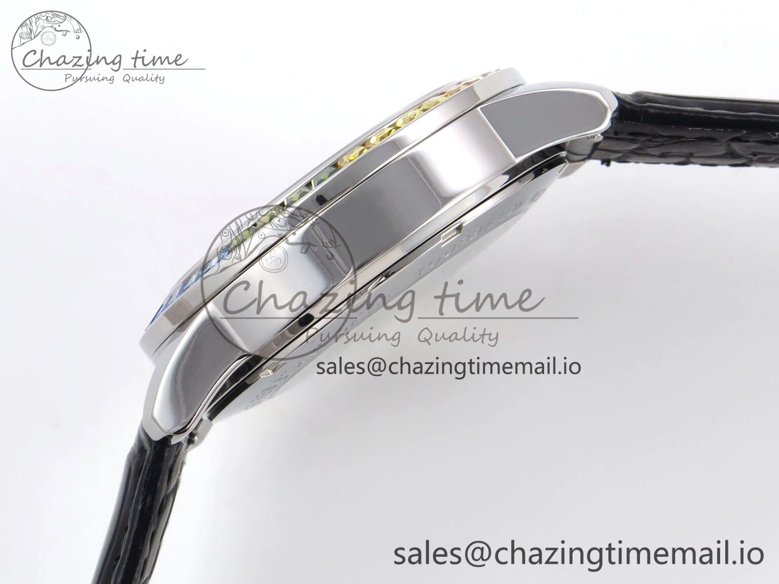 PP Tourbillon SS Rainbow Bezel RMSF Edition White Dial on Black Leather Strap