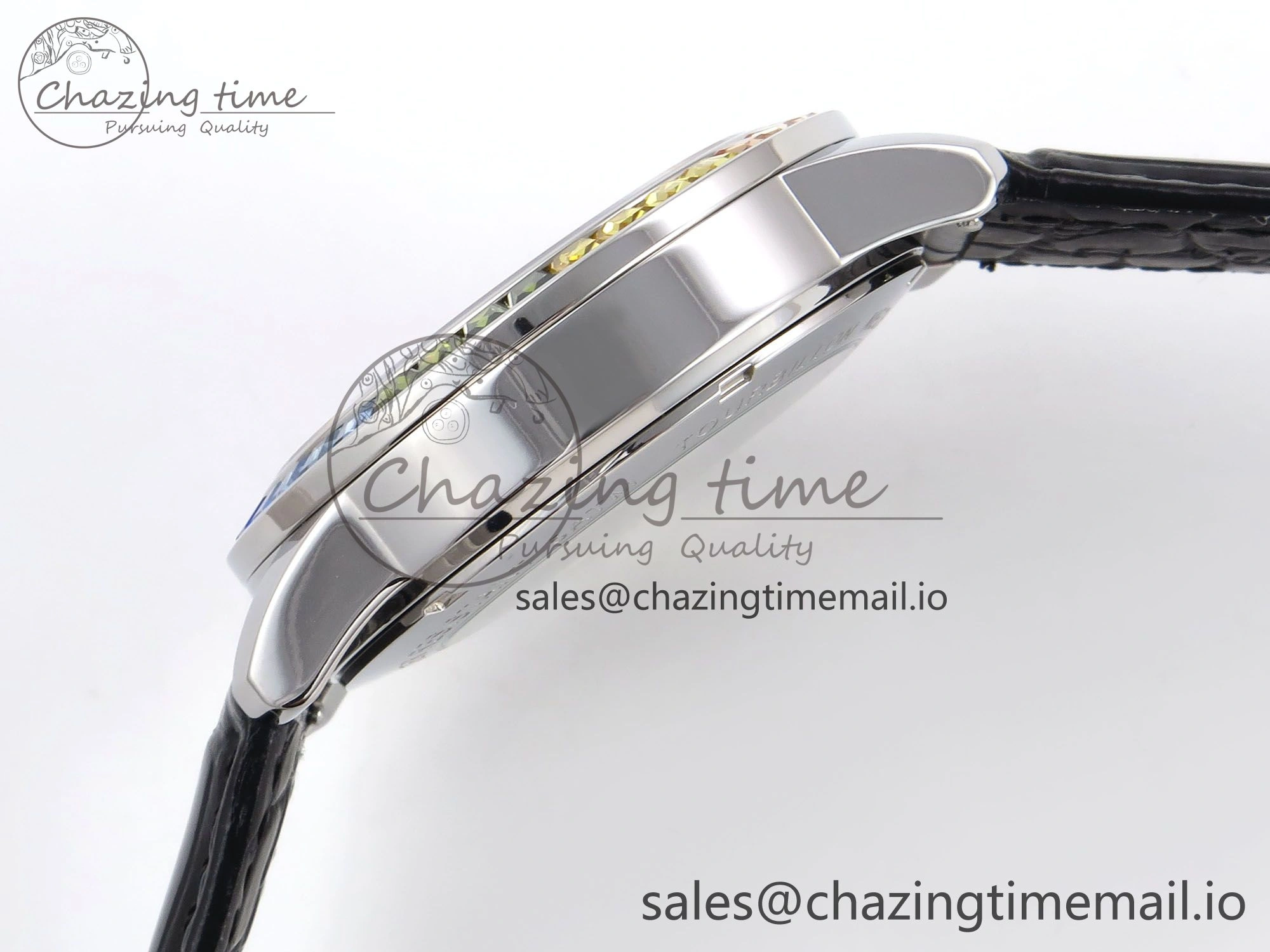 PP Tourbillon SS Rainbow Bezel RMSF Edition White Dial on Black Leather Strap