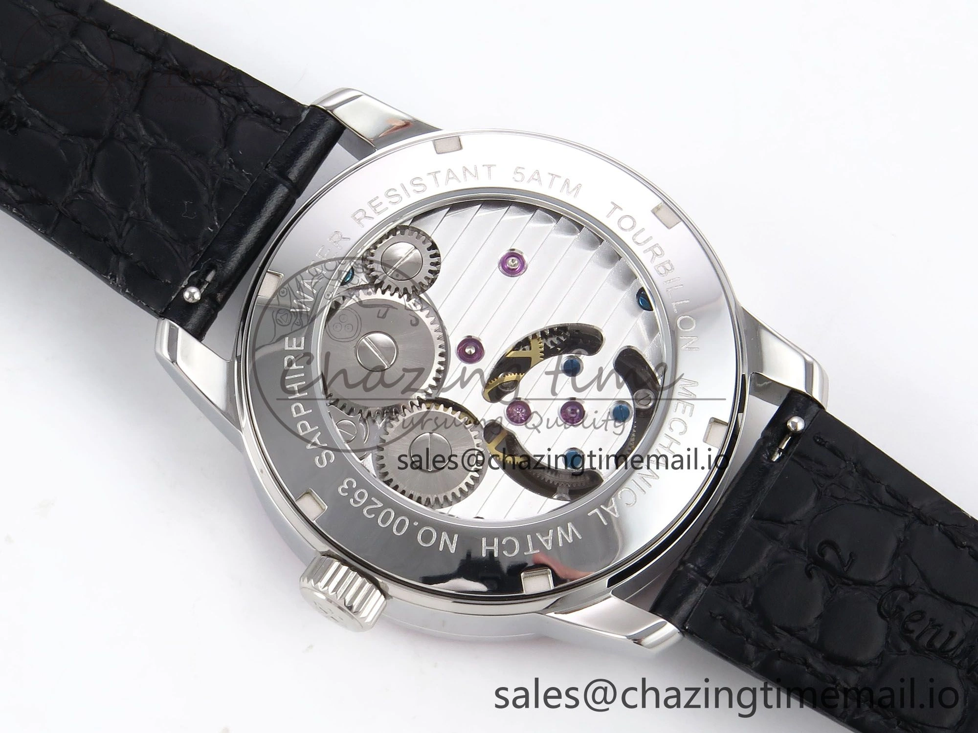 PP Tourbillon SS Rainbow Bezel RMSF Edition White Dial on Black Leather Strap
