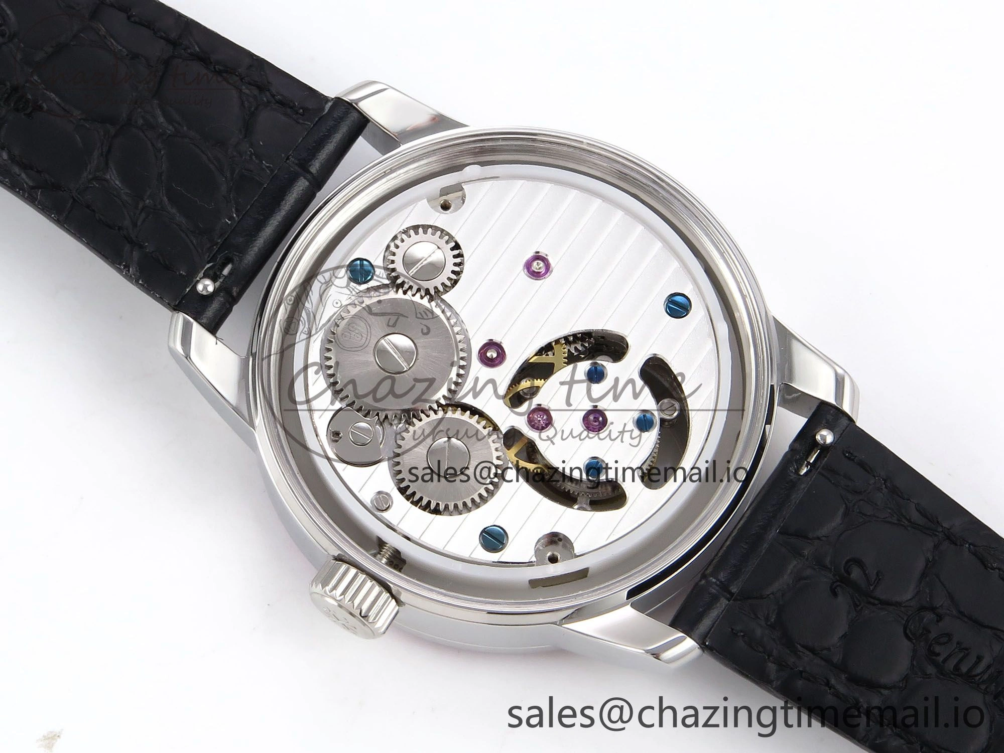 PP Tourbillon SS Rainbow Bezel RMSF Edition White Dial on Black Leather Strap