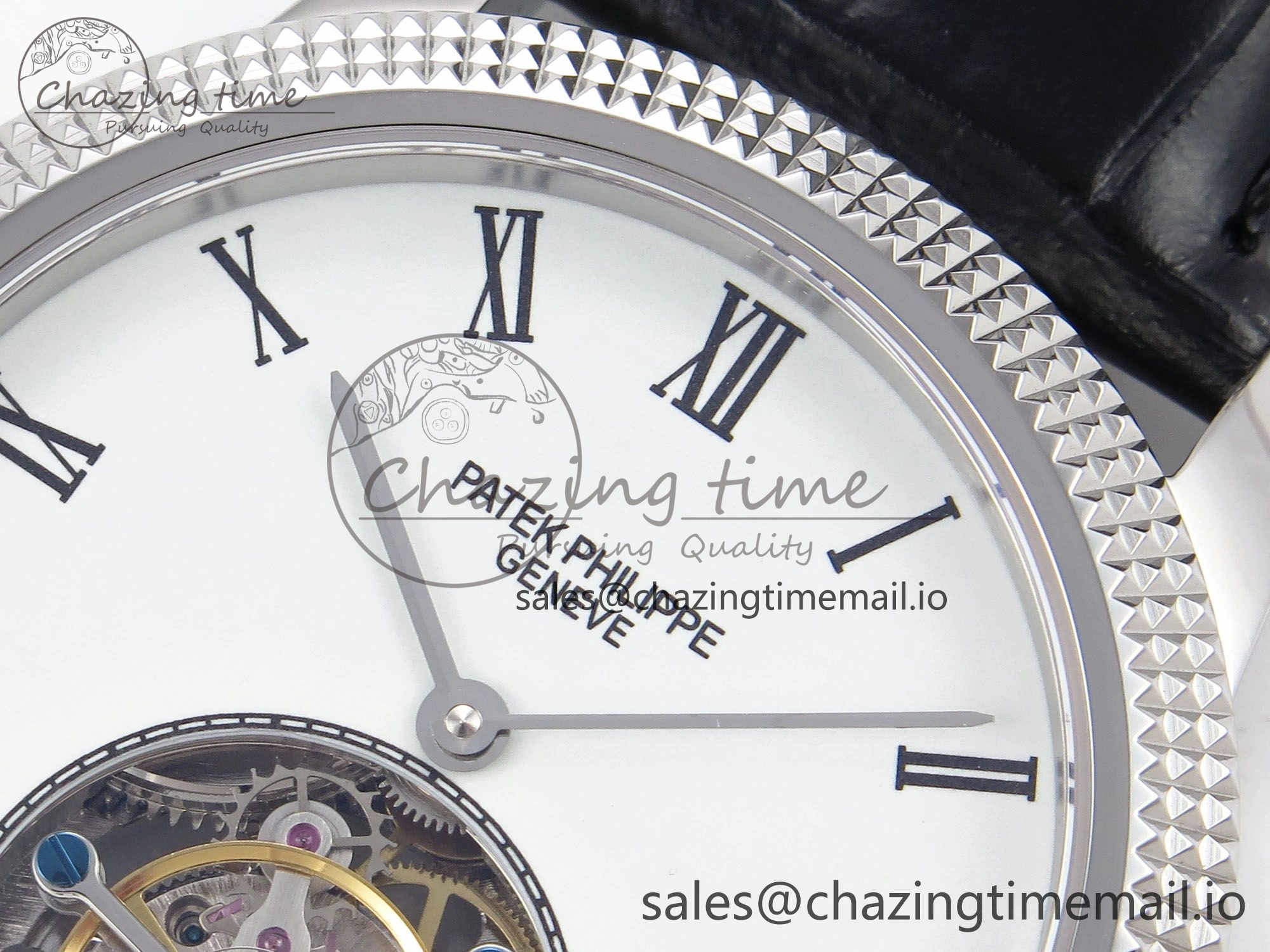 PP Tourbillon SS Texuted Bezel RMSF Edition White Dial on Black Leather Strap