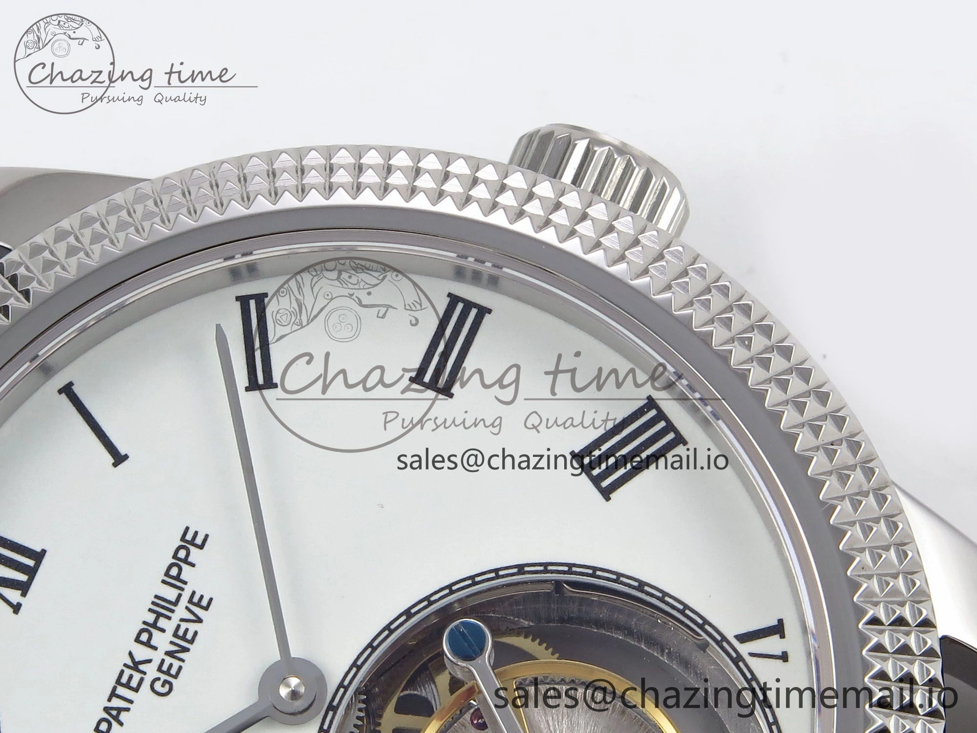 PP Tourbillon SS Texuted Bezel RMSF Edition White Dial on Black Leather Strap