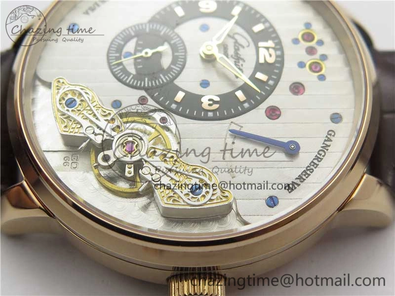PanoInverse 42mm RG TZF Best Edition Silver Black Dial on Brown Leather Strap A23J