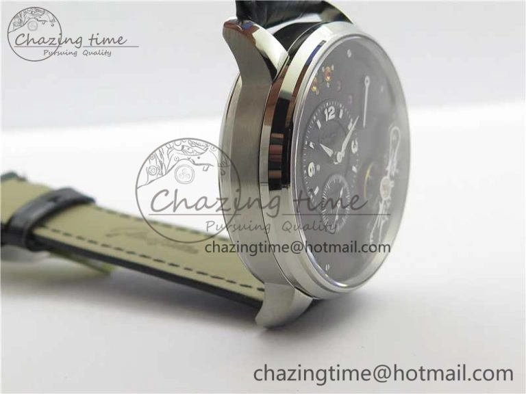 PanoInverse 42mm SS TZF Best Edition Black Dial on Black Leather Strap A23J