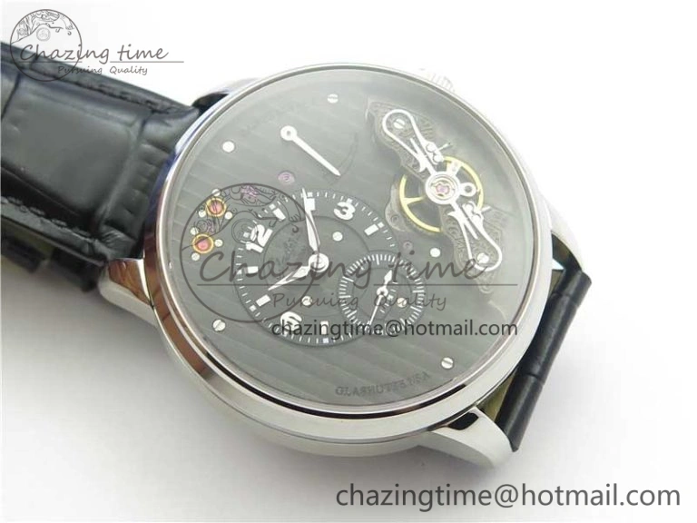 PanoInverse 42mm SS TZF Best Edition Black Dial on Black Leather Strap A23J