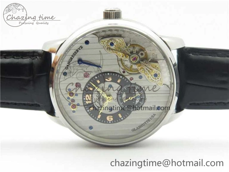 PanoInverse 42mm SS TZF Best Edition Silver Black Dial on Black Leather Strap A23J