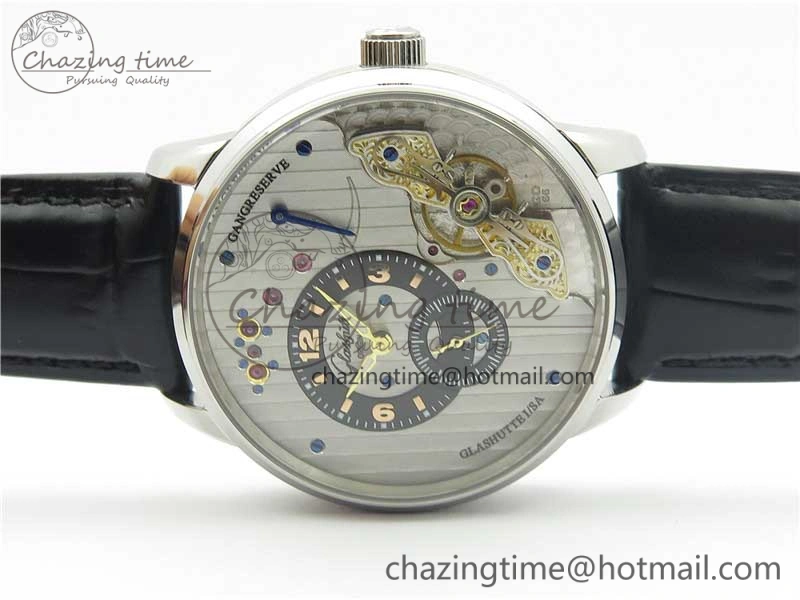 PanoInverse 42mm SS TZF Best Edition Silver Black Dial on Black Leather Strap A23J