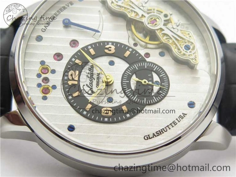 PanoInverse 42mm SS TZF Best Edition Silver Black Dial on Black Leather Strap A23J