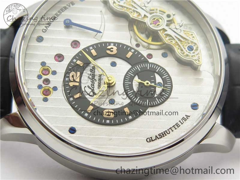 PanoInverse 42mm SS TZF Best Edition Silver Black Dial on Black Leather Strap A23J