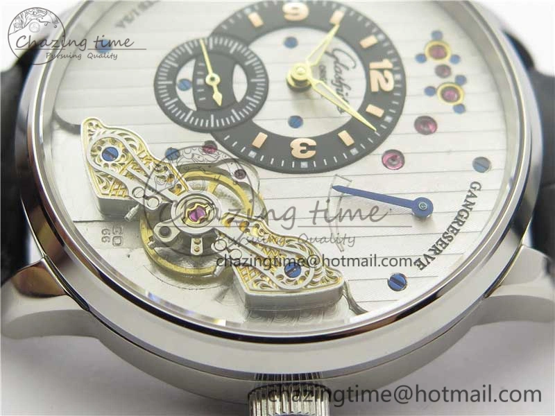 PanoInverse 42mm SS TZF Best Edition Silver Black Dial on Black Leather Strap A23J