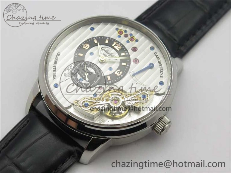 PanoInverse 42mm SS TZF Best Edition Silver Black Dial on Black Leather Strap A23J