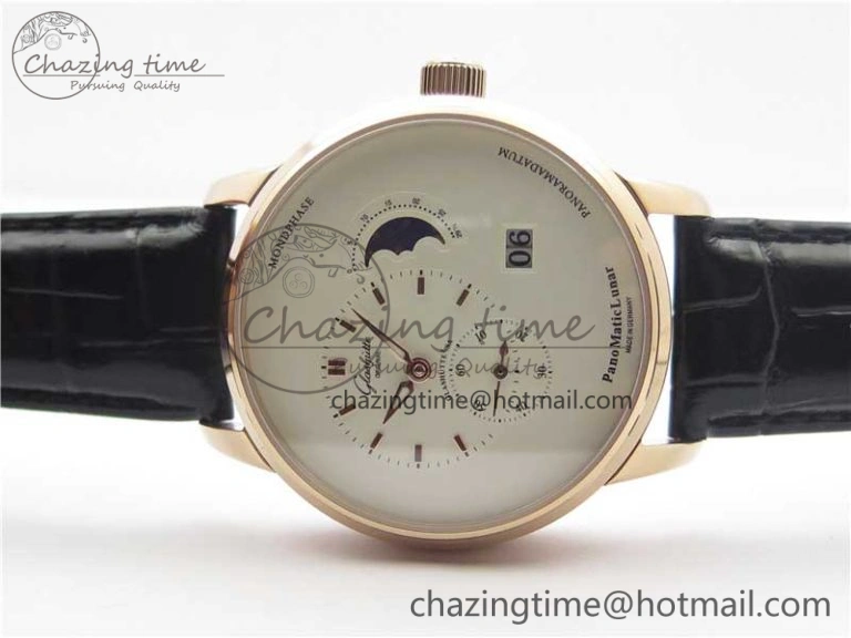 PanoMaticLunar RG TZF White Dial on Black Leather Strap A23J