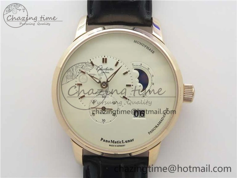 PanoMaticLunar RG TZF White Dial on Black Leather Strap A23J