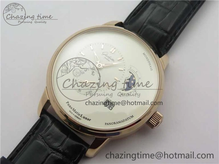 PanoMaticLunar RG TZF White Dial on Black Leather Strap A23J