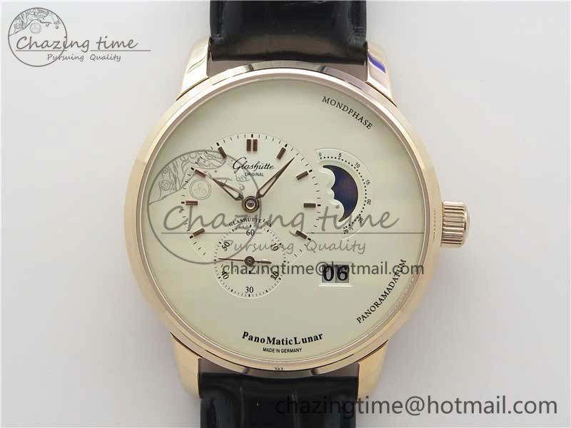 PanoMaticLunar RG TZF White Dial on Black Leather Strap A23J