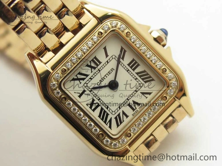 Panthère Secrete Ladies 22mm RG 8848F 1:1 Best Edition White Dial Diamonds Bezel on RG Bracelet Ronda Quartz