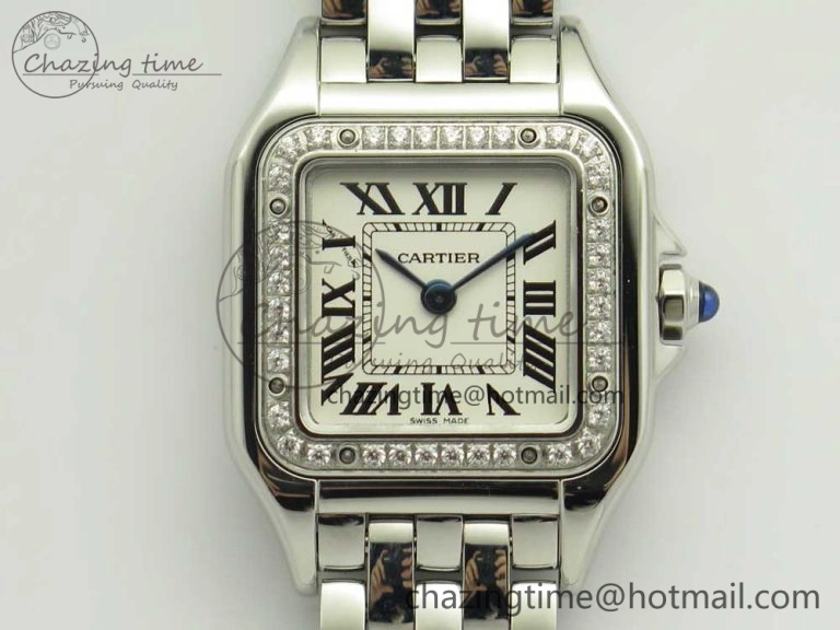 Panthère Secrete Ladies 22mm SS Diamonds Bezel 8848F 1:1 Best Edition White Dial on SS Bracelet Ronda Quartz