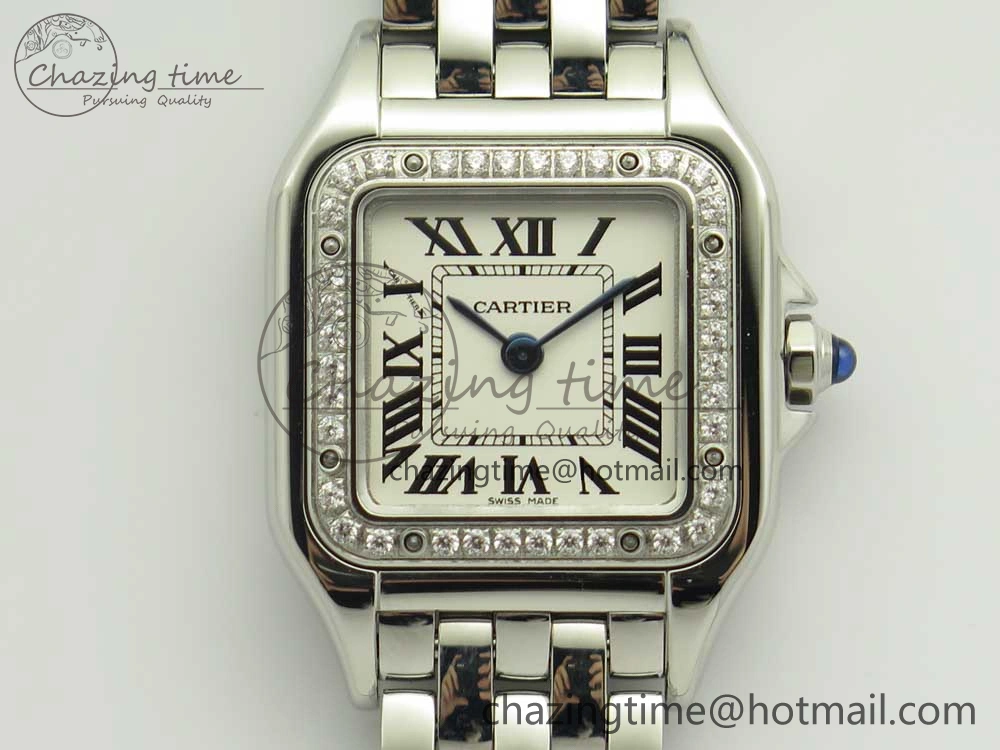 Panthère Secrete Ladies 22mm SS Diamonds Bezel 8848F 1:1 Best Edition White Dial on SS Bracelet Ronda Quartz