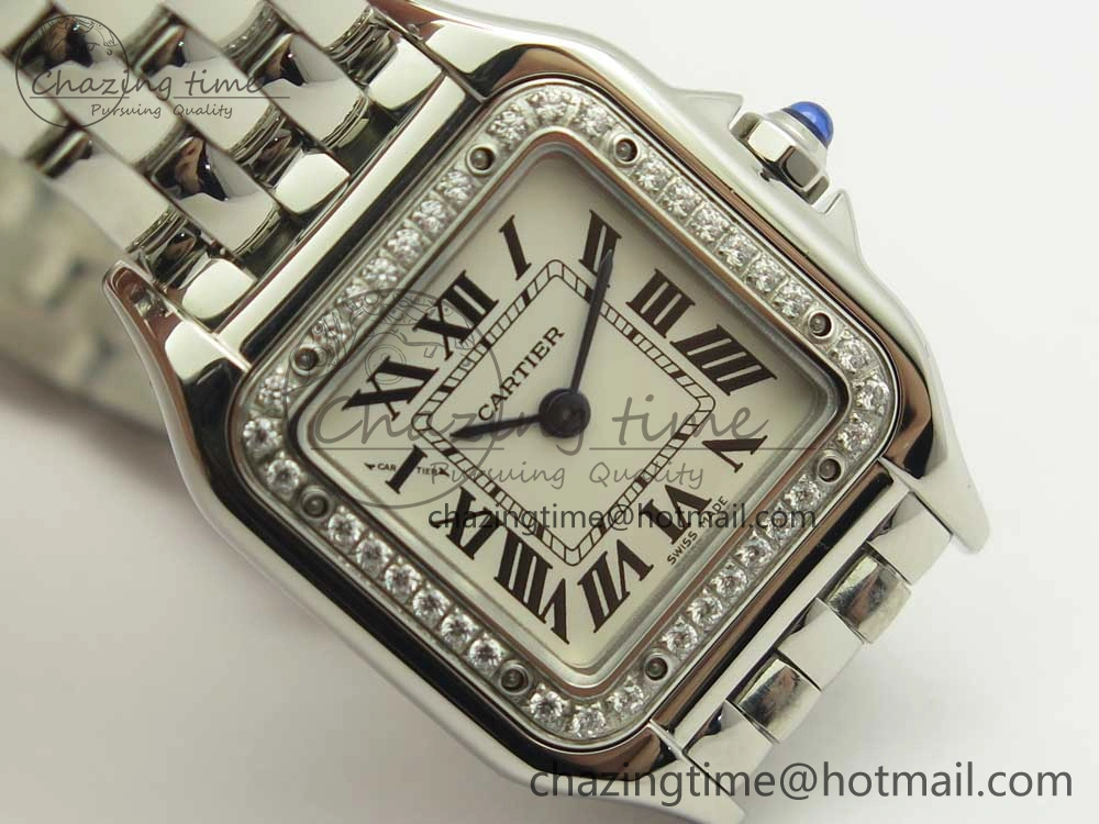 Panthère Secrete Ladies 22mm SS Diamonds Bezel 8848F 1:1 Best Edition White Dial on SS Bracelet Ronda Quartz