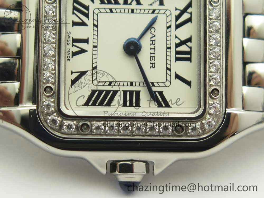 Panthère Secrete Ladies 22mm SS Diamonds Bezel 8848F 1:1 Best Edition White Dial on SS Bracelet Ronda Quartz