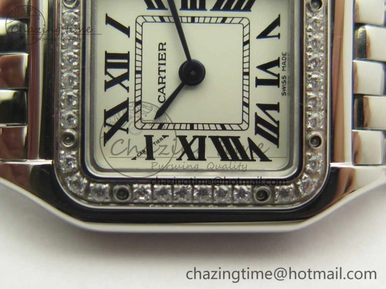 Panthère Secrete Ladies 22mm SS Diamonds Bezel 8848F 1:1 Best Edition White Dial on SS Bracelet Ronda Quartz