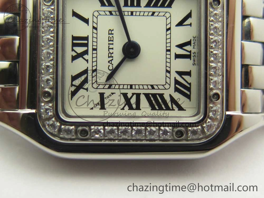 Panthère Secrete Ladies 22mm SS Diamonds Bezel 8848F 1:1 Best Edition White Dial on SS Bracelet Ronda Quartz