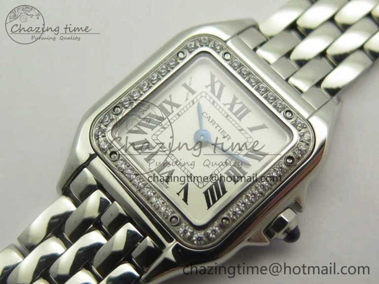 Panthère Secrete Ladies 22mm SS Diamonds Bezel 8848F 1:1 Best Edition White Dial on SS Bracelet Ronda Quartz