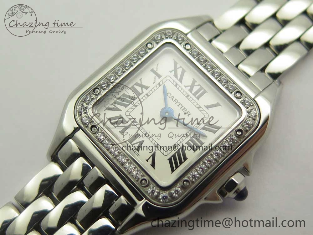 Panthère Secrete Ladies 22mm SS Diamonds Bezel 8848F 1:1 Best Edition White Dial on SS Bracelet Ronda Quartz