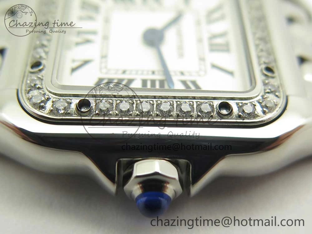 Panthère Secrete Ladies 22mm SS Diamonds Bezel 8848F 1:1 Best Edition White Dial on SS Bracelet Ronda Quartz