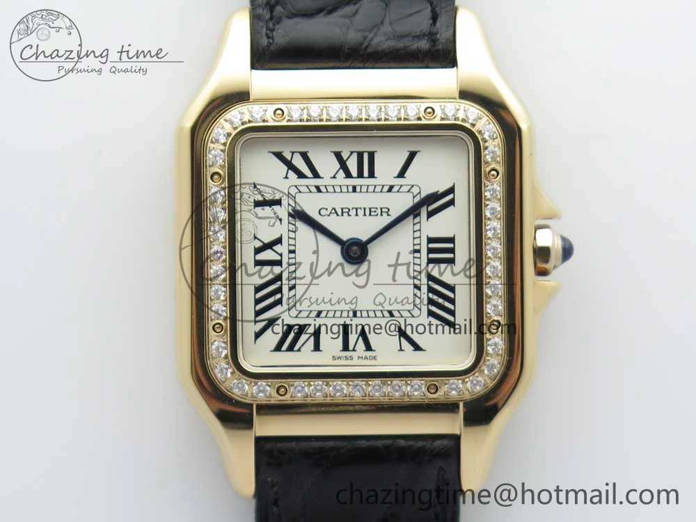 Panthère Secrete Ladies 27mm RG 8848F 1:1 Best Edition White Dial Diamonds Bezel on Black Croco Strap Ronda Quartz