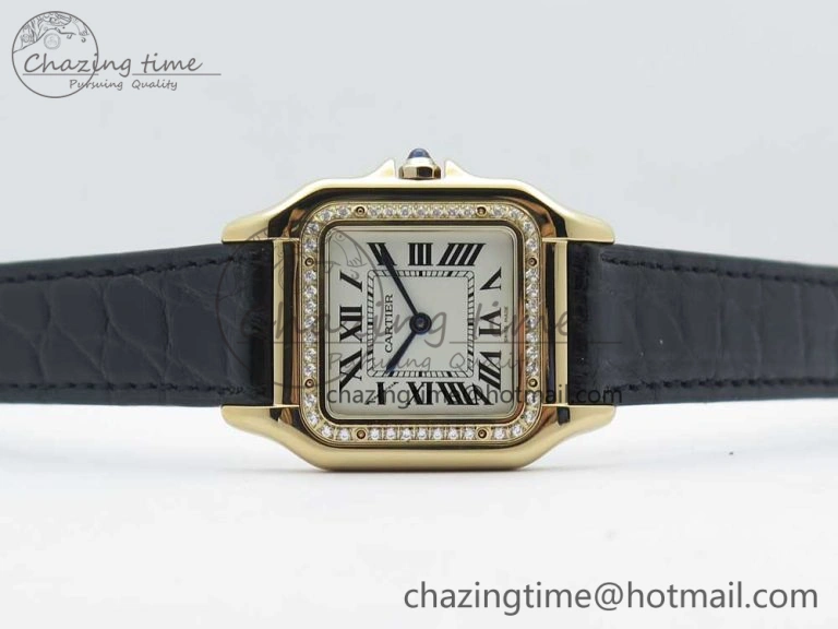 Panthère Secrete Ladies 27mm RG 8848F 1:1 Best Edition White Dial Diamonds Bezel on Black Croco Strap Ronda Quartz