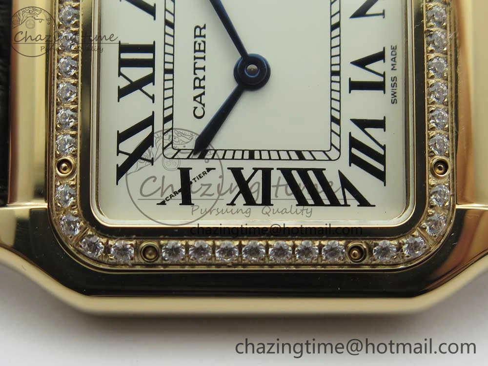Panthère Secrete Ladies 27mm RG 8848F 1:1 Best Edition White Dial Diamonds Bezel on Black Croco Strap Ronda Quartz