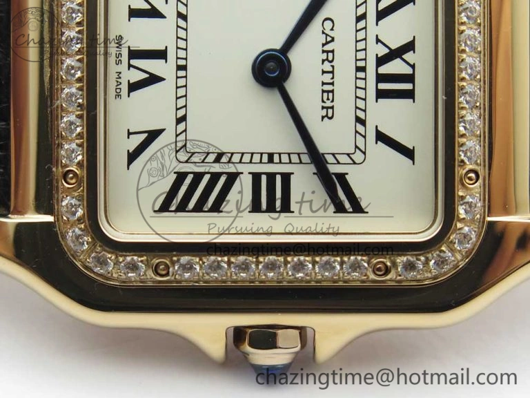 Panthère Secrete Ladies 27mm RG 8848F 1:1 Best Edition White Dial Diamonds Bezel on Black Croco Strap Ronda Quartz