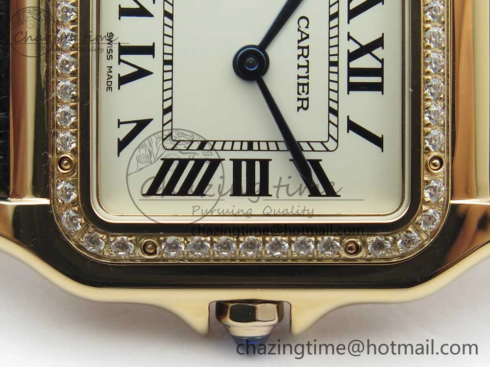 Panthère Secrete Ladies 27mm RG 8848F 1:1 Best Edition White Dial Diamonds Bezel on Black Croco Strap Ronda Quartz