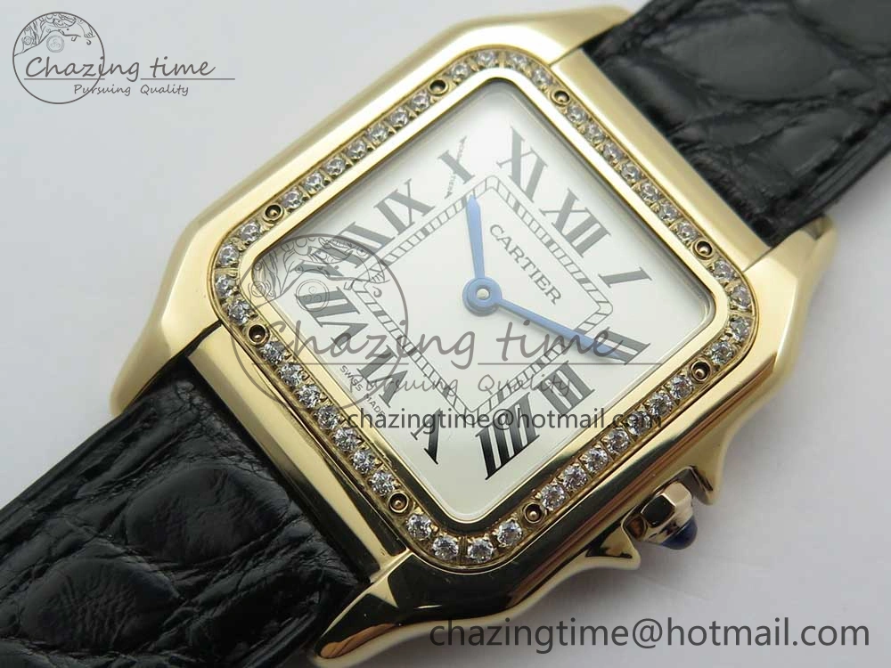 Panthère Secrete Ladies 27mm RG 8848F 1:1 Best Edition White Dial Diamonds Bezel on Black Croco Strap Ronda Quartz