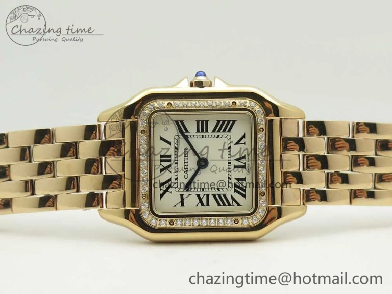 Panthère Secrete Ladies 27mm RG 8848F 1:1 Best Edition White Dial Diamonds Bezel on RG Bracelet Ronda Quartz