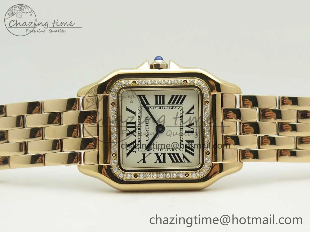 Panthère Secrete Ladies 27mm RG 8848F 1:1 Best Edition White Dial Diamonds Bezel on RG Bracelet Ronda Quartz