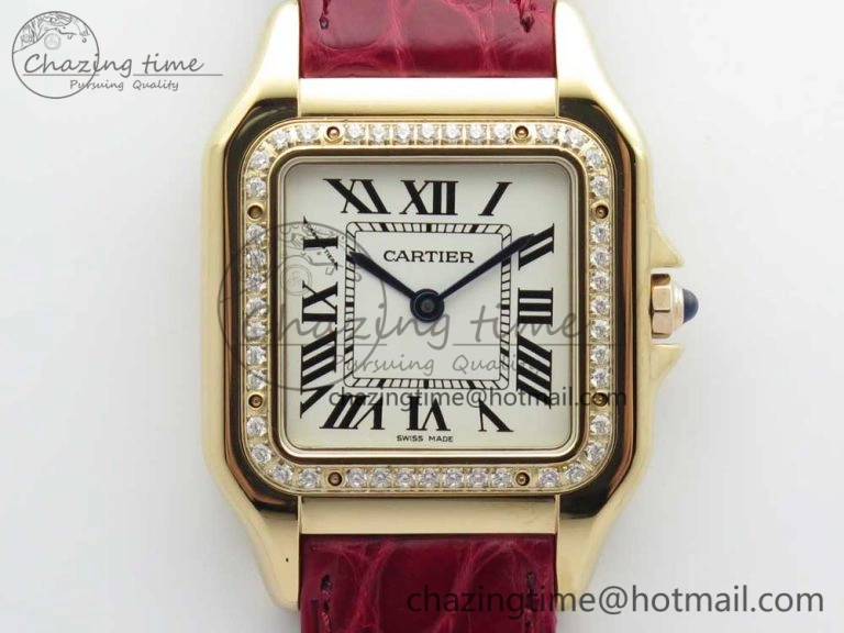 Panthère Secrete Ladies 27mm RG 8848F 1:1 Best Edition White Dial Diamonds Bezel on Red Croco Strap Ronda Quartz
