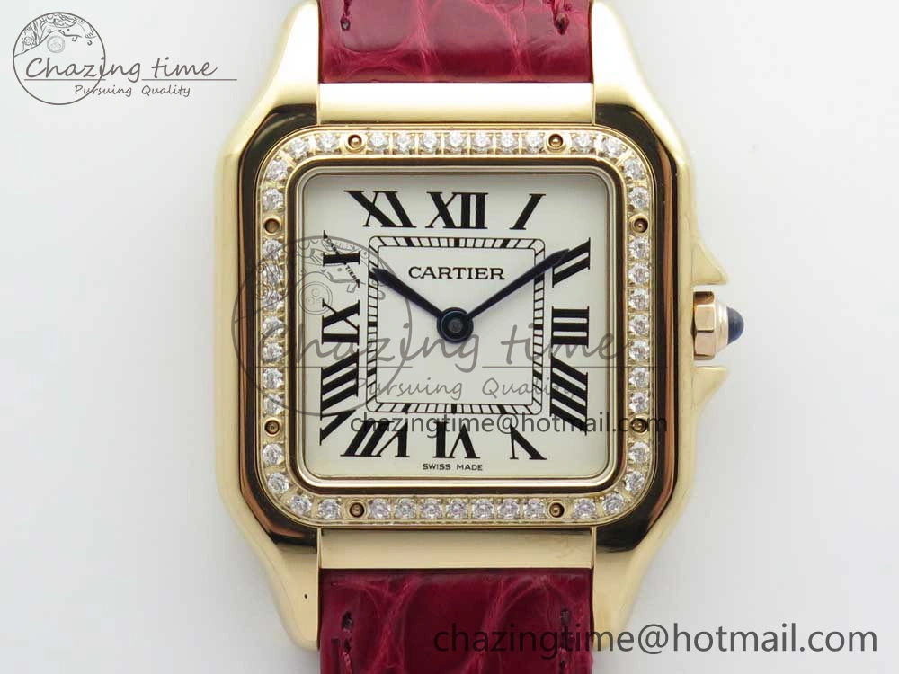 Panthère Secrete Ladies 27mm RG 8848F 1:1 Best Edition White Dial Diamonds Bezel on Red Croco Strap Ronda Quartz