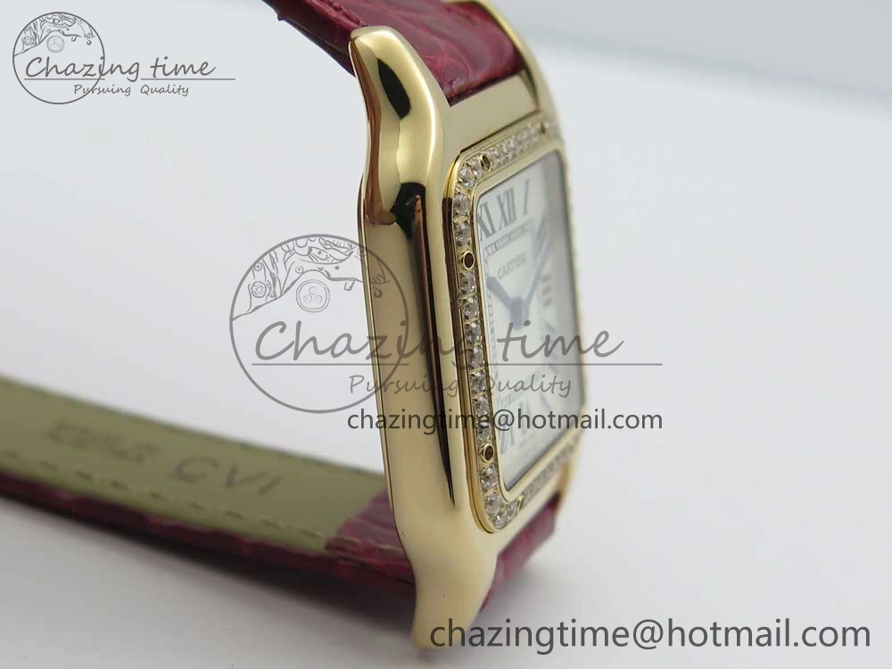 Panthère Secrete Ladies 27mm RG 8848F 1:1 Best Edition White Dial Diamonds Bezel on Red Croco Strap Ronda Quartz