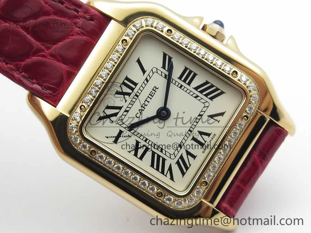 Panthère Secrete Ladies 27mm RG 8848F 1:1 Best Edition White Dial Diamonds Bezel on Red Croco Strap Ronda Quartz