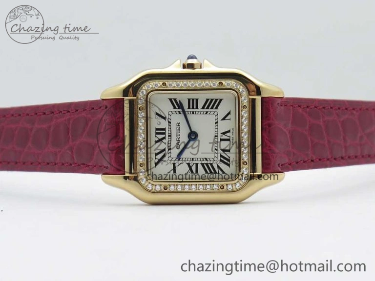 Panthère Secrete Ladies 27mm RG 8848F 1:1 Best Edition White Dial Diamonds Bezel on Red Croco Strap Ronda Quartz