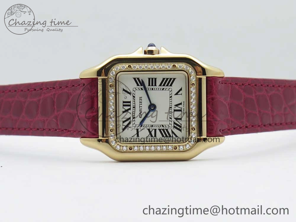 Panthère Secrete Ladies 27mm RG 8848F 1:1 Best Edition White Dial Diamonds Bezel on Red Croco Strap Ronda Quartz