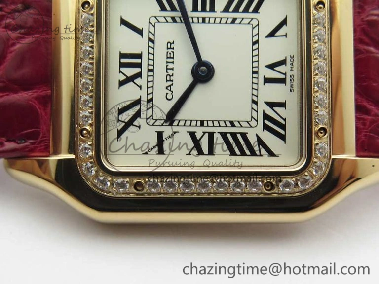 Panthère Secrete Ladies 27mm RG 8848F 1:1 Best Edition White Dial Diamonds Bezel on Red Croco Strap Ronda Quartz