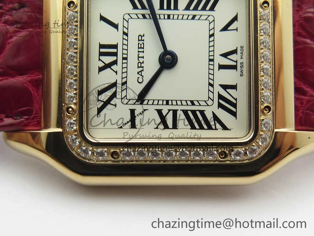 Panthère Secrete Ladies 27mm RG 8848F 1:1 Best Edition White Dial Diamonds Bezel on Red Croco Strap Ronda Quartz