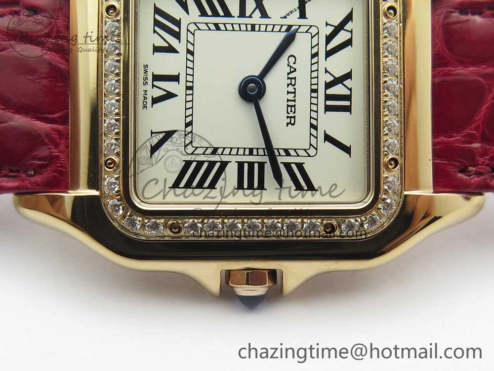 Panthère Secrete Ladies 27mm RG 8848F 1:1 Best Edition White Dial Diamonds Bezel on Red Croco Strap Ronda Quartz