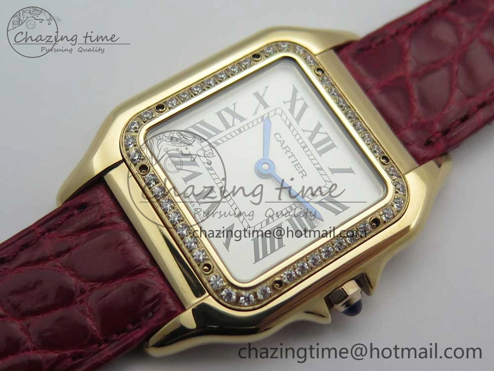Panthère Secrete Ladies 27mm RG 8848F 1:1 Best Edition White Dial Diamonds Bezel on Red Croco Strap Ronda Quartz